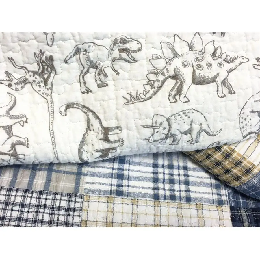 

Benjamin Cute Dinosaur Plaid Navy Blue White Grey Bedding Quilt Set 100 Cotton Reversible Coverlet Bedspread Set for Kids BoyTwi