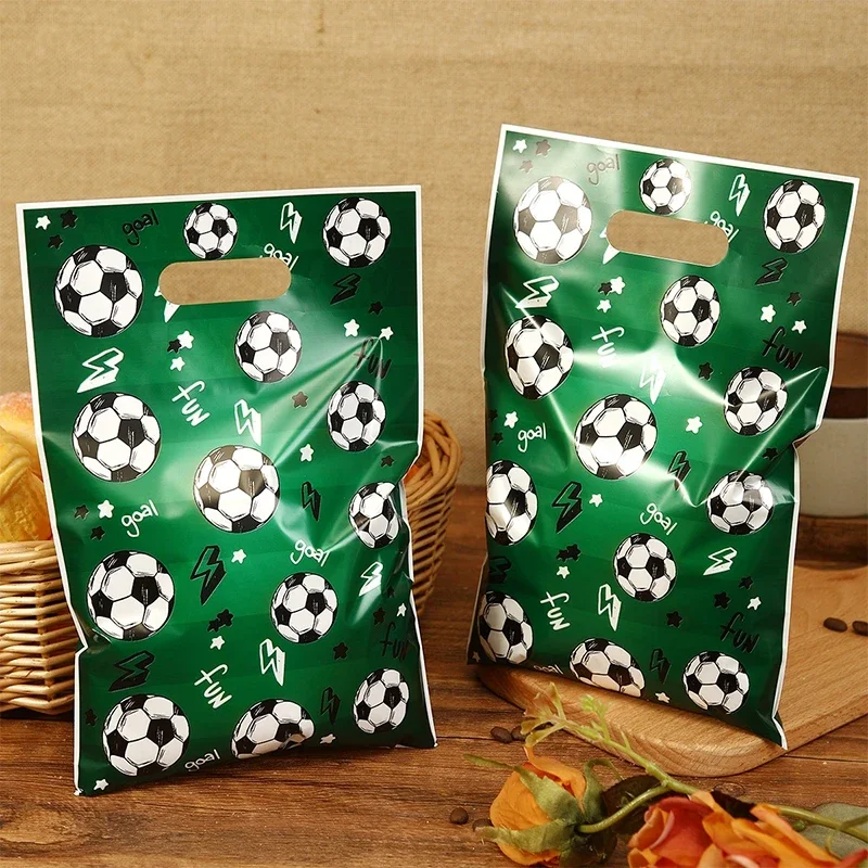 10pcs Soccer Theme Gift Bag, Candy Bag With Football, Gift Wrapping Supplies Goody Bag For Football Theme Holiday Party