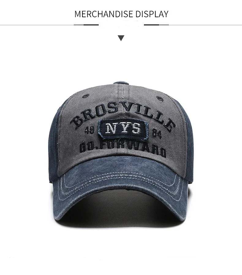 Europäische und amerikanische gewaschene Denim-Kappe mit alter gebogener Krempe, mit Alphabet bestickte Baseballkappe, Outdoor-Sonnenschutz-Sonnenschutzhut – Detail 4