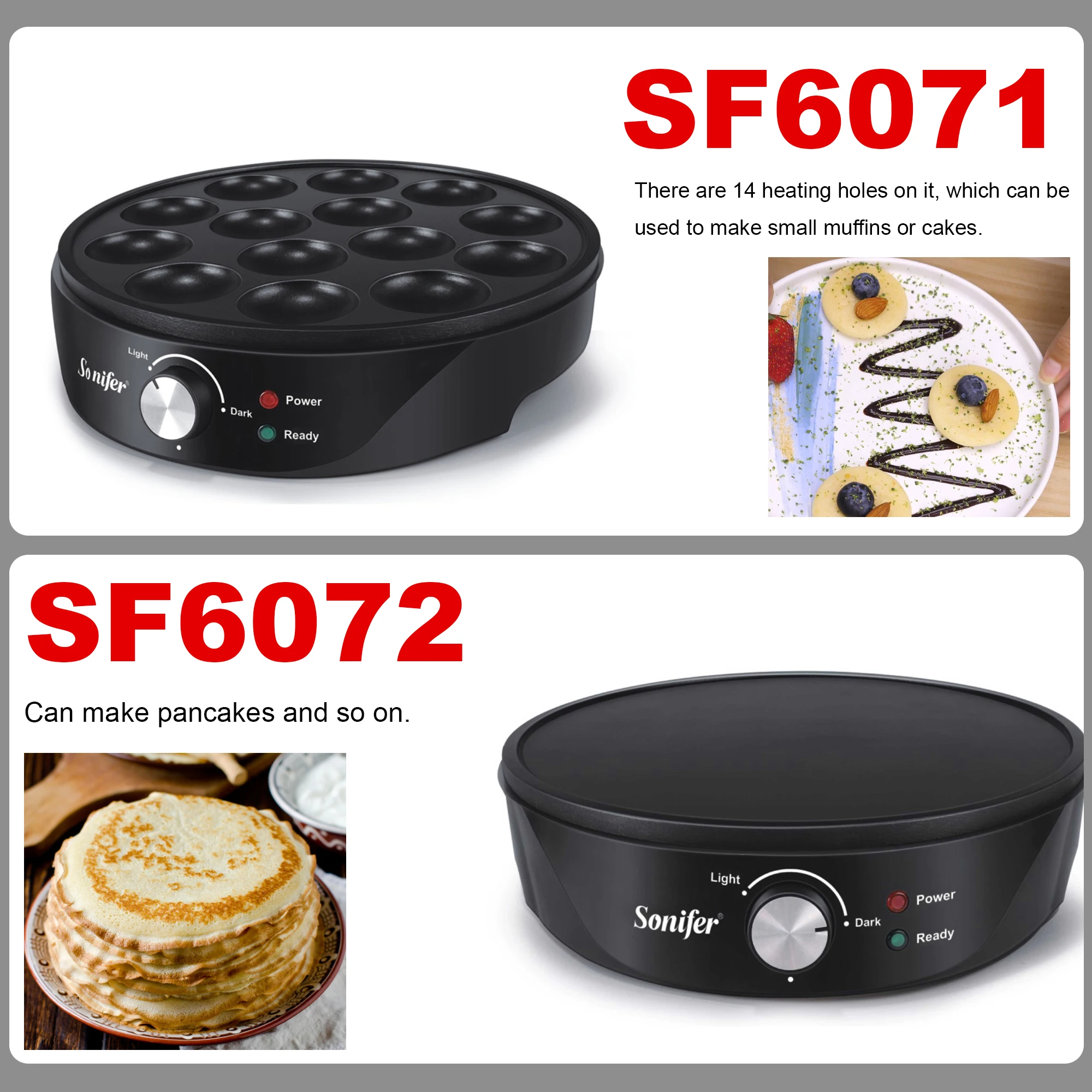 1200W Electric Pancake Crepe Maker Takoyaki Kitchen Cooking Appliances Non-stick Coating Plate Pan Variable Temperatures Sonifer