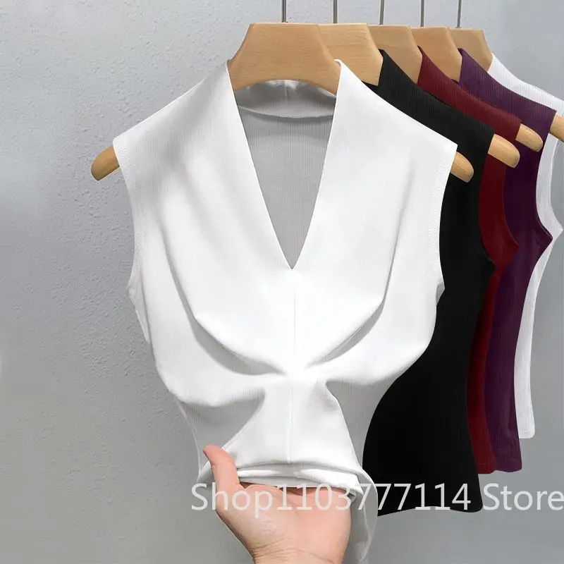 Sommer Damen V-Ausschnitt Ärmellose Weste Slim Fit Oberbekleidung für Mädchen Einfarbig Sexy Modisch, Lässig, Atmungsaktives Basis-T-Shirt – Detail 7