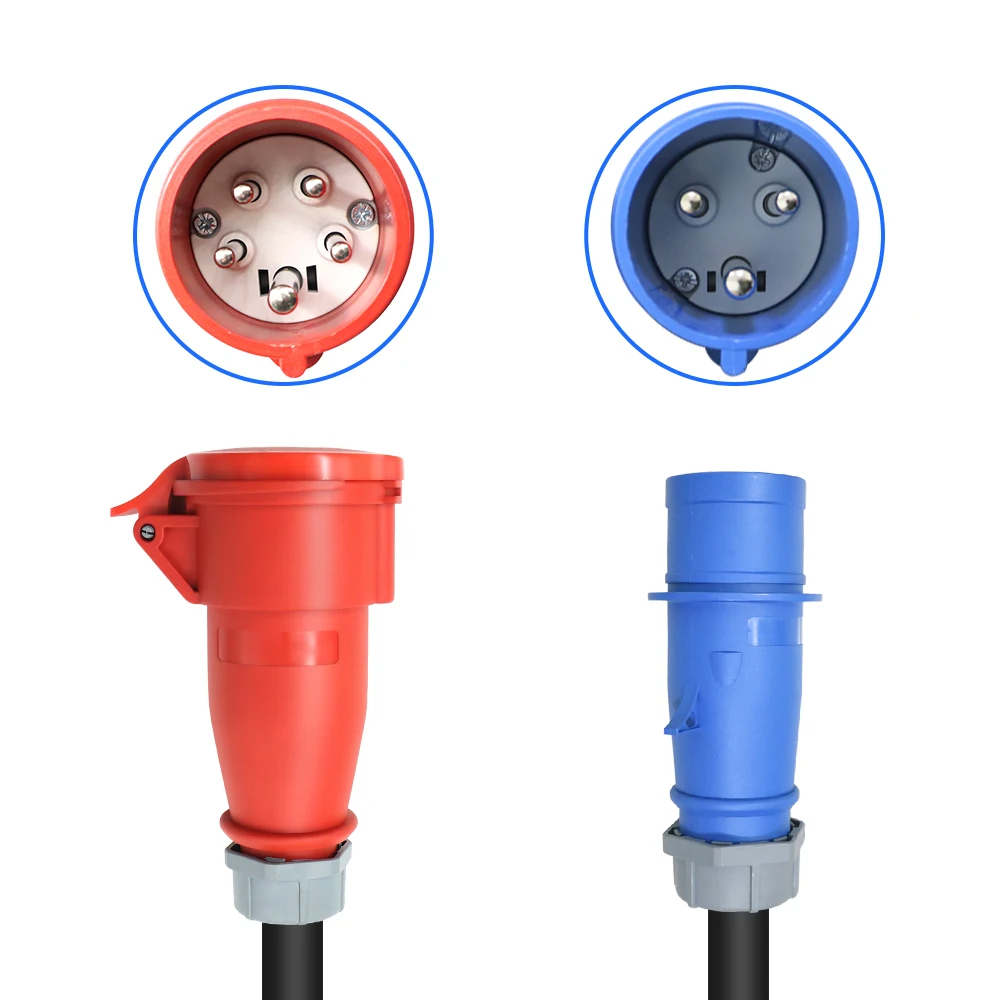 Adaptador de cargador EV 32A trifásico Cee rojo a 32A 1 fase Cee azul para cargador EV de 22KW carga de coche eléctrico EVSE