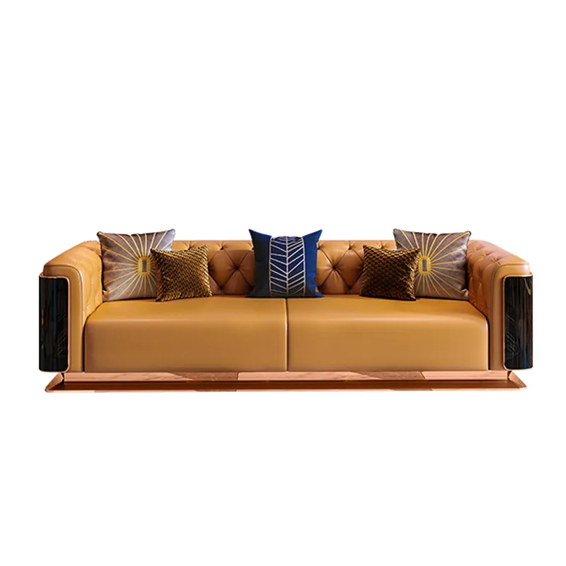 Modern Luxury Leather with Wooden Sofa Set, Fashion 2/3/4 Seater Sofa, Leather Couch for Living Room Accept Customzied Color