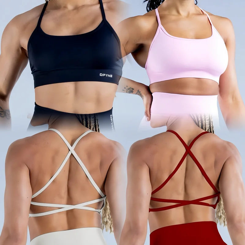 Dynamic Backless Sports Bra With Logo Women Seamless Yoga Top Bra Medium Support Padded Gym Crop Top Stretchy Fitness Sports Top