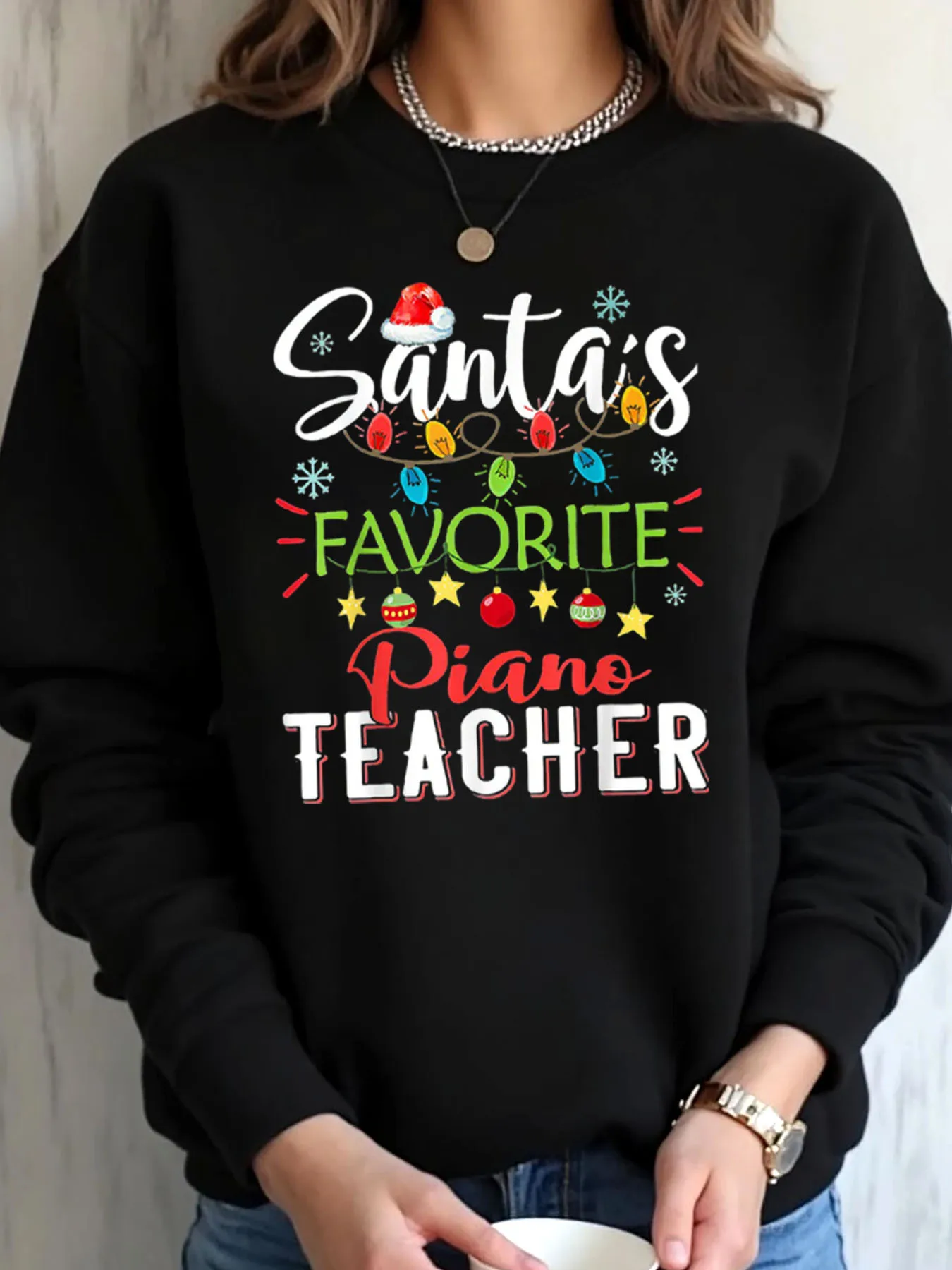 

Женская толстовка большого размера с рождественским Санта-С, любимый учитель фортепиано, верхняя одежда с принтом