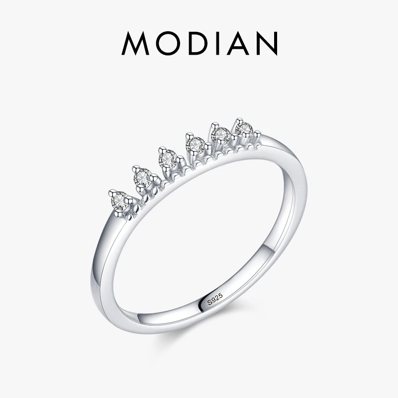 

MODIAN Genuine 925 Sterling Silver Shining Clear Cubic Zirconia Stackable Ring For Women 5 Size Fashion Fine Jewelry Accessories