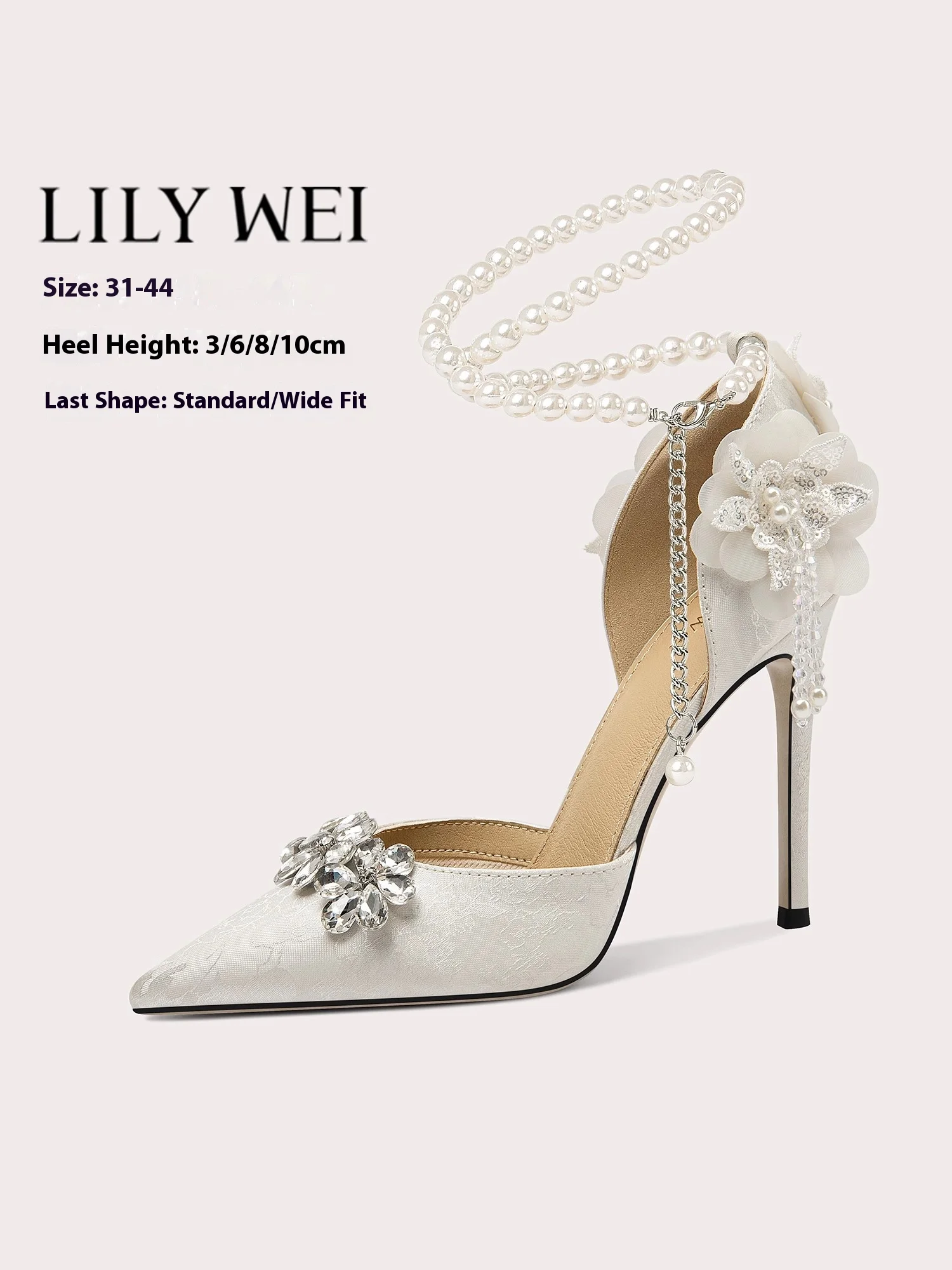 

Spring and summer new cloth pearl rhinestone widening wedding shoes thin high-heeled banquet large size small size women sandals