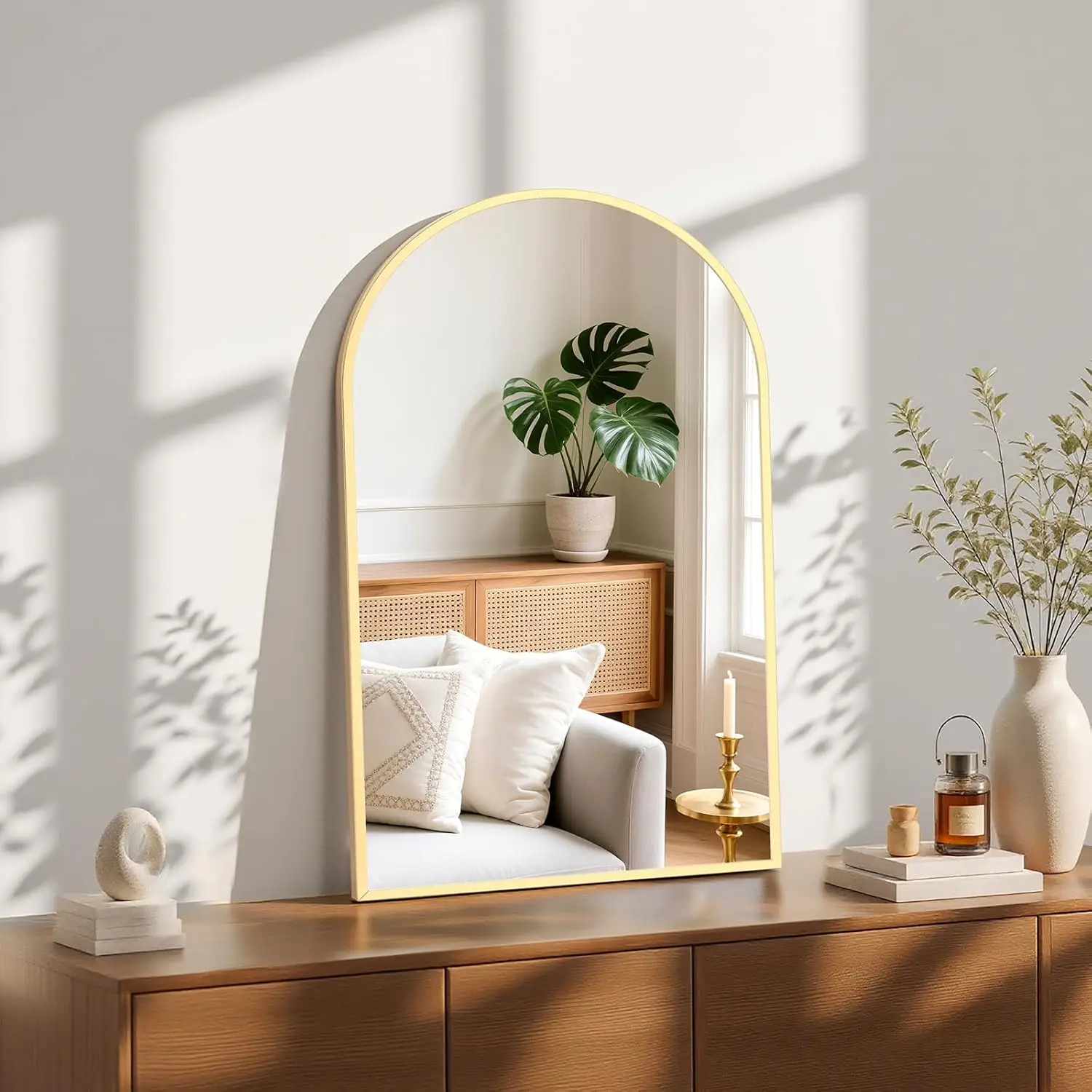 

Зеркало для ванной 22x30 дюймов, арочное, настенное, из закаленного стекла, с металлической рамой, устойчивой к ржавчине, для горизонтального и вертикального крепления, золотое