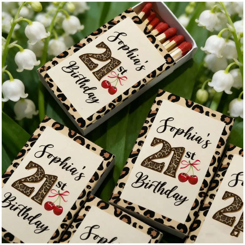 personalized-21st-birthday-matchbox-favors-custom-leopard-print-cherry-theme-party-favors-girl-birthday-decor-gifts