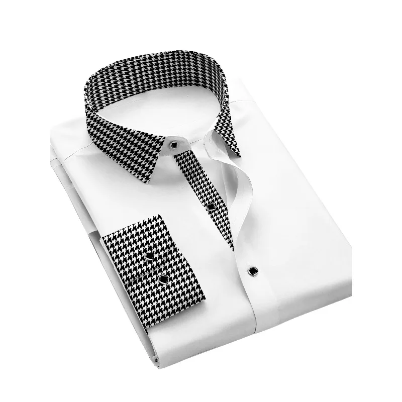 

FGKKS Men Patchwork Shirt Fashion Brand New Dress White Long Sleeve Smart Casual Four Season Man Micro Elastic Shirts