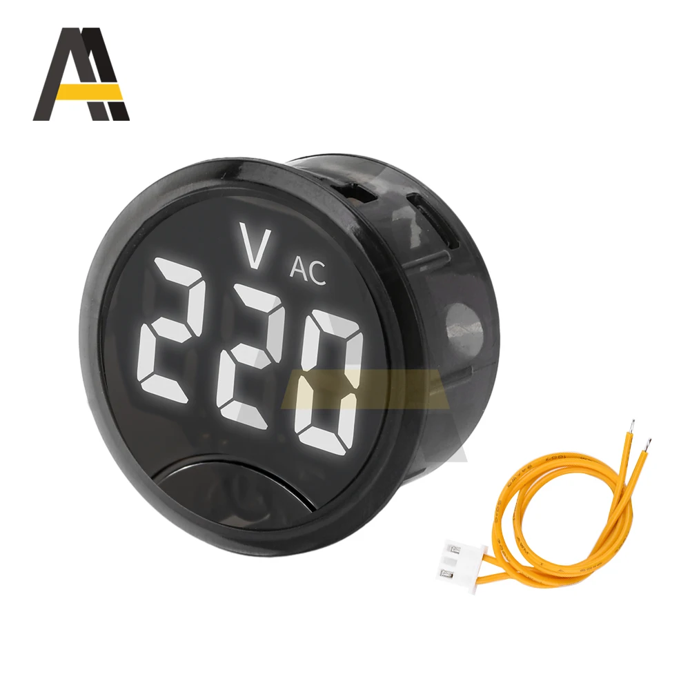 Voltmeter AC 50-265V 3-bit LED Digital Display Round Two Wire Panel Diameter 30mm Voltage Meter for Car Tool Accessories