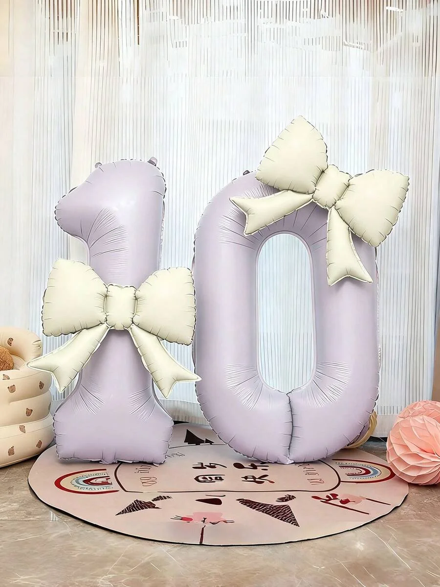 2 Stück 40-Zoll extra große cremeweiße Zahlen-Folienballons mit rosa Schleife, für Geburtstagsfeiern, Jubiläumsfeiern – Detail 6