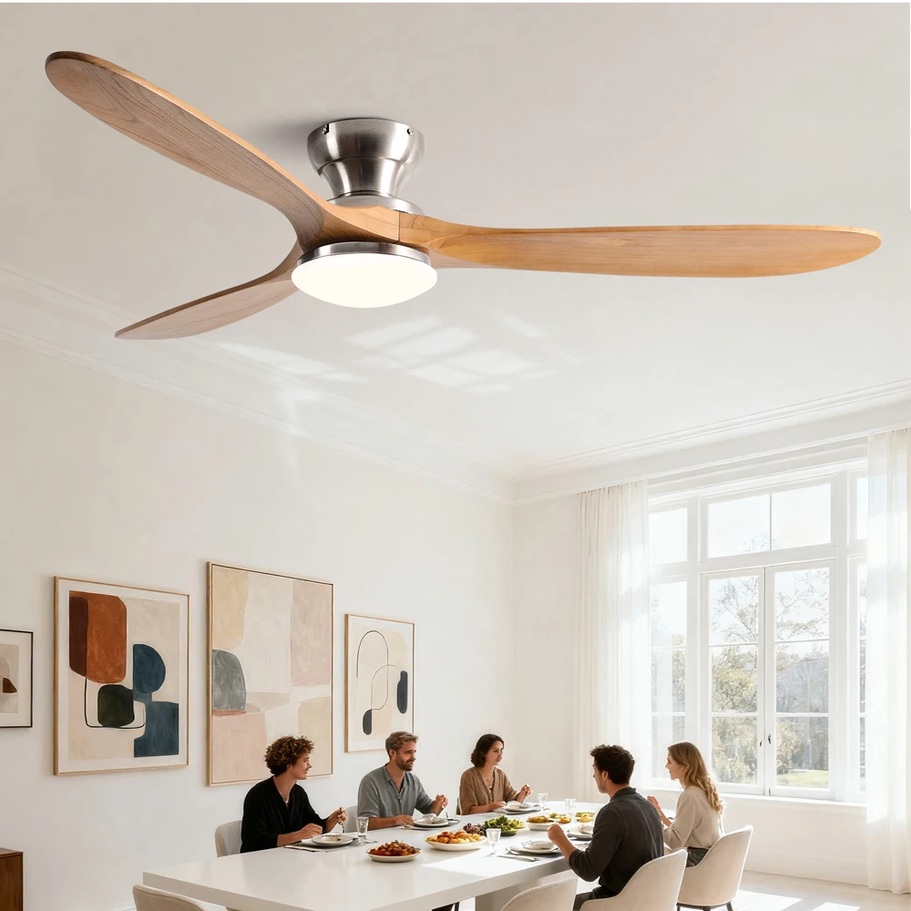 36/42/52 Inch Low Floor Ceiling Fan Light Remote Control LED Lights Indoor Restaurant Solid Wood Fan Leaves With Fan Chandelier