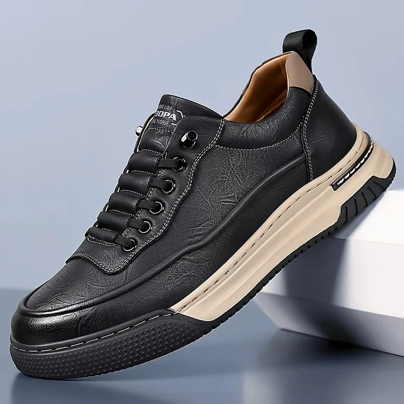 Zapatos informales de cuero para Hombre, Zapatillas de deporte de calidad para Hombre, zapatos de plataforma antideslizantes para exteriores, zapatos de cuero informales de negocios, Zapatillas para Hombre