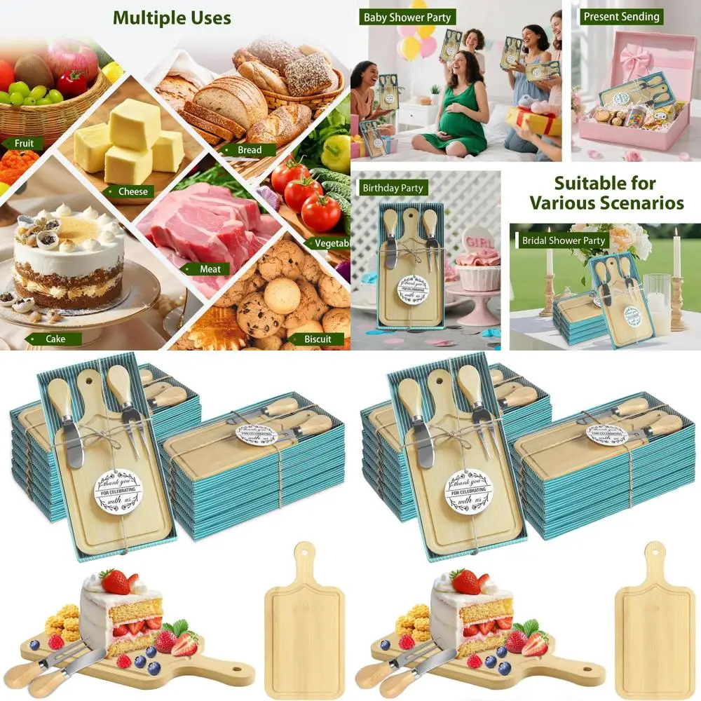 

12-Piece Bamboo Cheese Board Set with Cutlery and Gift Box for Baby Shower Game Gifts