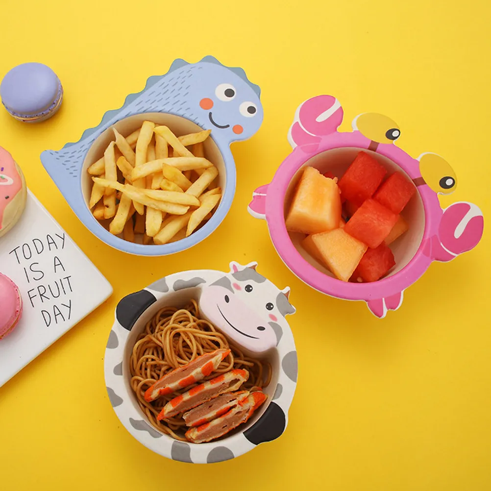 

Children Bowl Bamboo Fiber Dinosaur Cartoon Design Portable Kids Feeding Bowl Washable Anti-Fall For Fruit Snack Salad Use