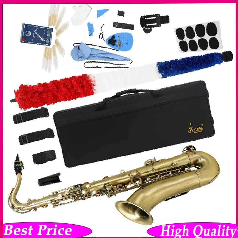 

SLADE Tenor Saxophone Bb Flat Brass Body Retro Style Tenor Saxophone with Complete Accessories Kit Case, Strap, Mouthpiece
