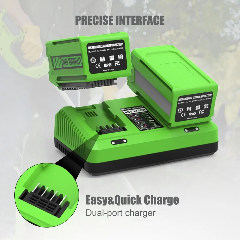 

Dual-slot Replacement Charger Lithium Battery Charger Compatible with For Greenworks 40V Lithium Batteries Portable Fast Charger
