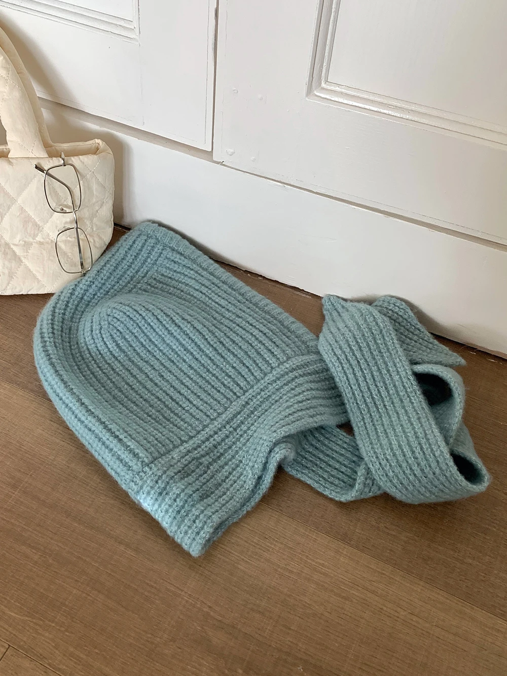 Gestrickte Mütze aus Wollmischung für Männer und Frauen, Balaclava, warme Wintermütze, Unisex-Mütze mit Kapuze, Halskragen, Schal, Mütze, Ski-Mütze, kalte Mützen – Detail 10