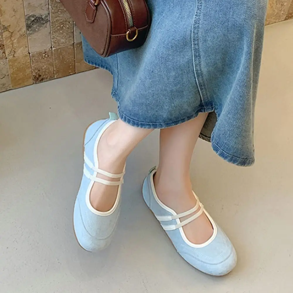 Scarpe Mary Jane color block Scarpe basse antiscivolo con punta tonda in pelle sintetica Streetwear Ballerine stile francese britannico