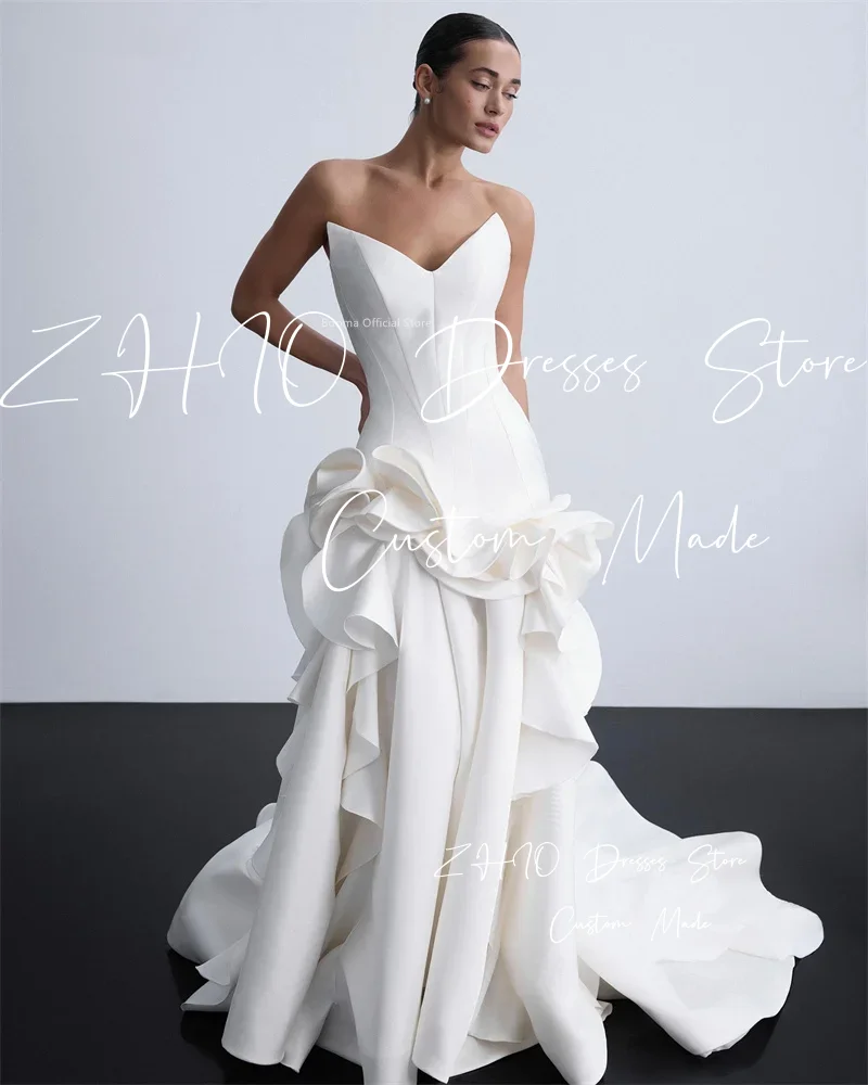 ชุดแต่งงานทรงเมอร์เมดสีขาวแบบหรูหรา ดีไซน์ผ้าคลุมไหล่ สายเดี่ยว ชายกระโปรงยาวลากพื้น สำหรับงานแต่งงานหรืองานพรอม สามารถสั่งตัดได้