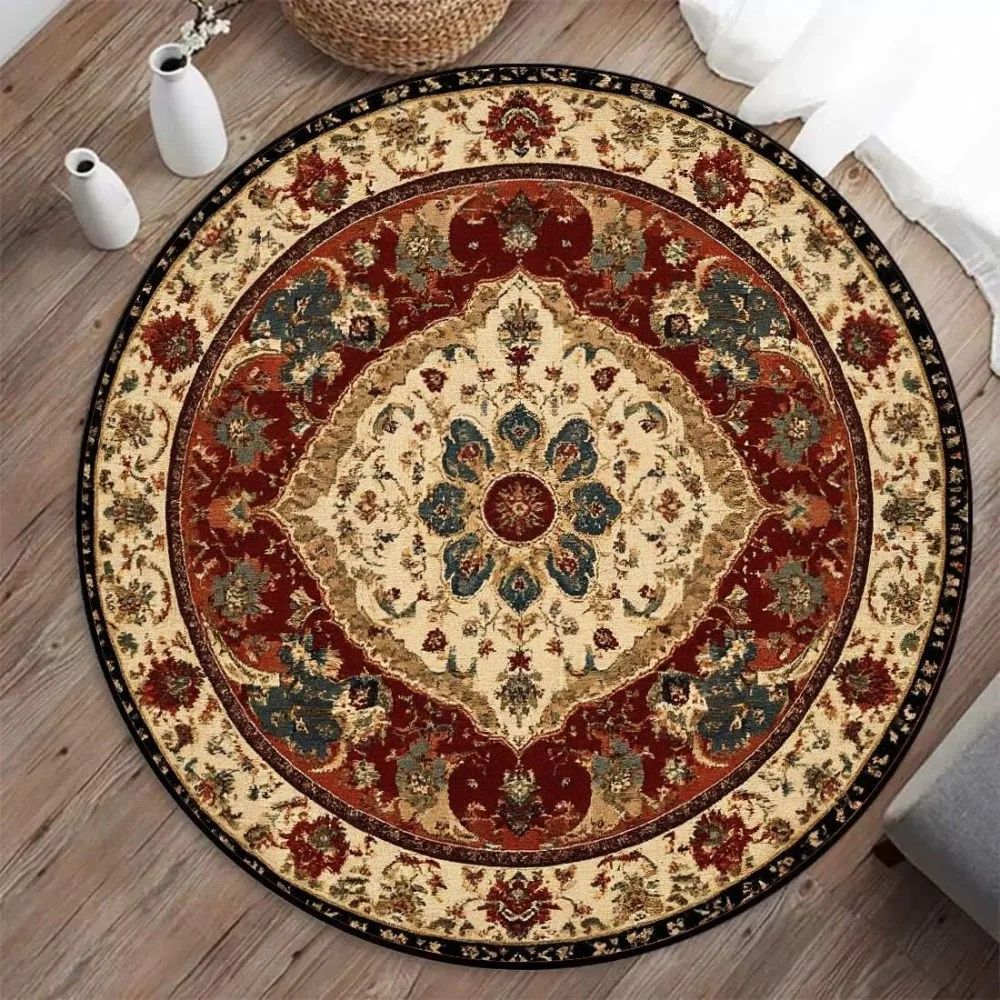 

VIKAMA круглый ковер в американском винтажном стиле для спальни, гостиной, водонепроницаемый, ударопрочный, устойчивый к пятнам, легко чистится, домашний декор