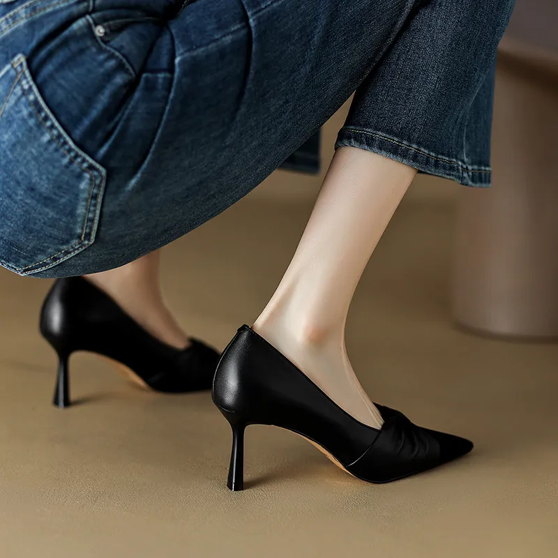 FEDONAS Elegant Women Pumps Butterfly Knot Genuine Leather Pointed Toe Thin Heels Shoes Woman Spring Summer Wedding Party Prom