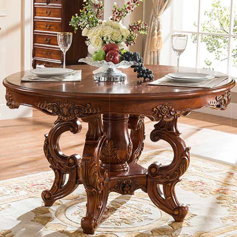 New American Country Solid Wood Dining Table and Chairs Combination European Round Small Apartment Home DinningRoom Decore