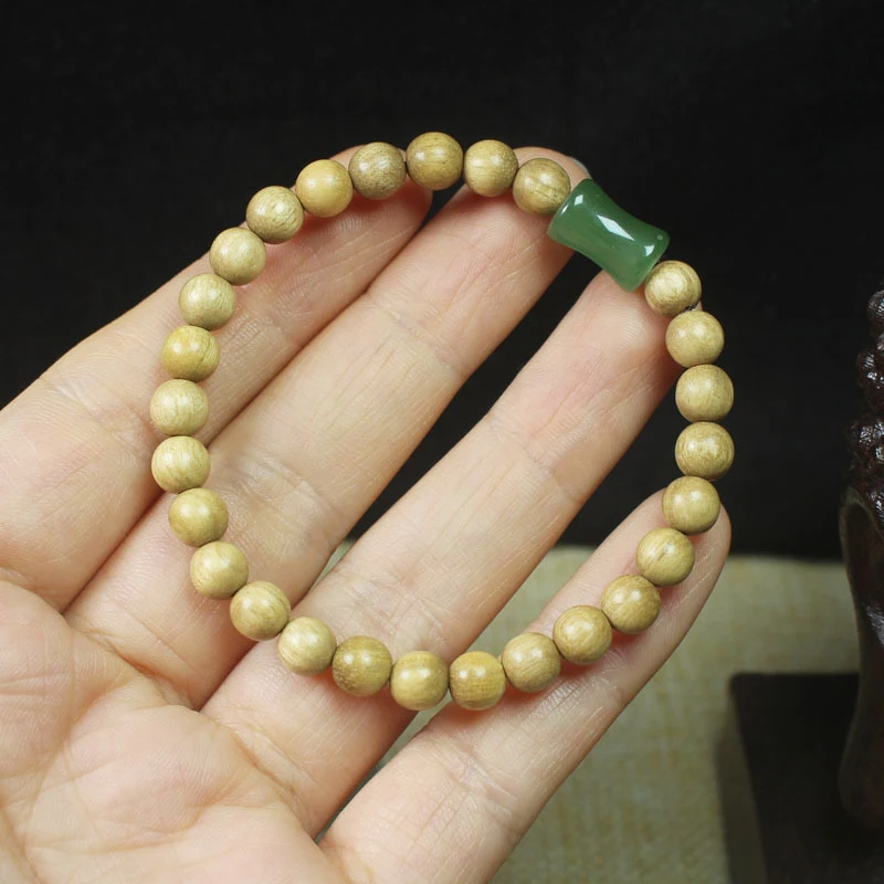 

Браслет из молочного дерева 6 мм с зелеными бамбуковыми узлами, простые буддийские бусины для пар, декоративные украшения-розарии
