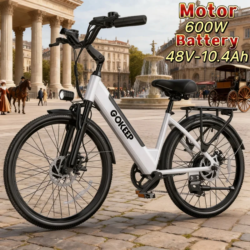

26" Tires 600W Commuter Electric Bike Adult Hydraulic Disc Brakes 48V 10.4Ah Removable LCD Display 20MPH Speed ​​7 Speed E-Bike