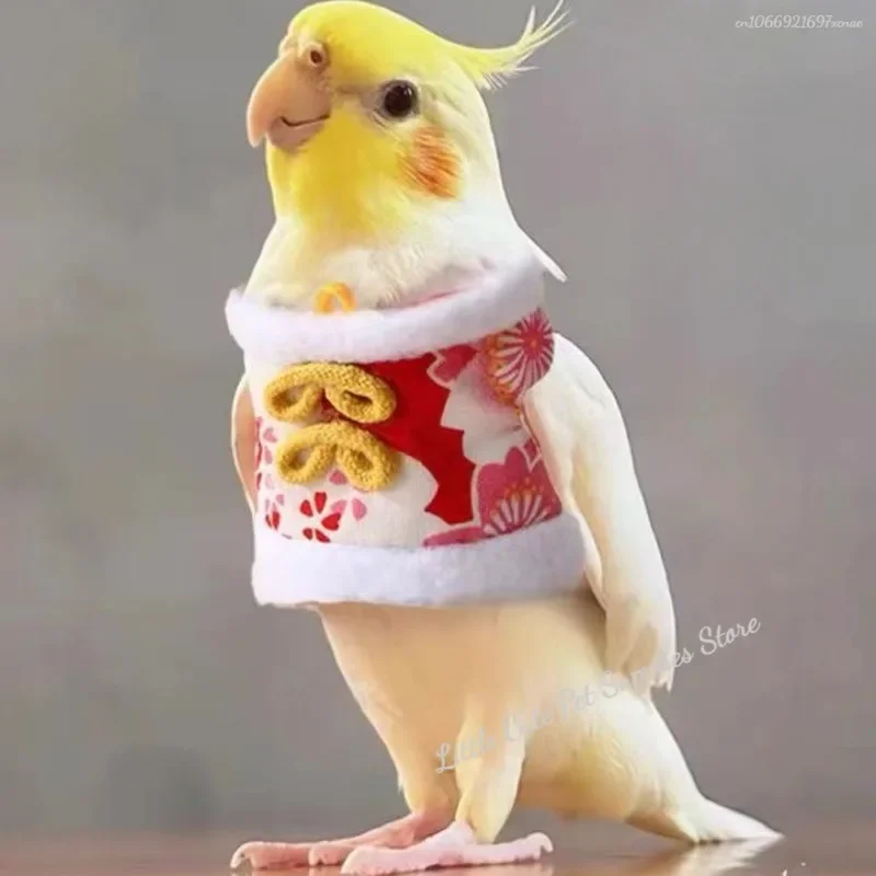 Cute National Style Winter Bird Clothes Floral Printed Washable Pet Pigeons Suit Gift with Tie Bird Flight Suit Clothes New Year