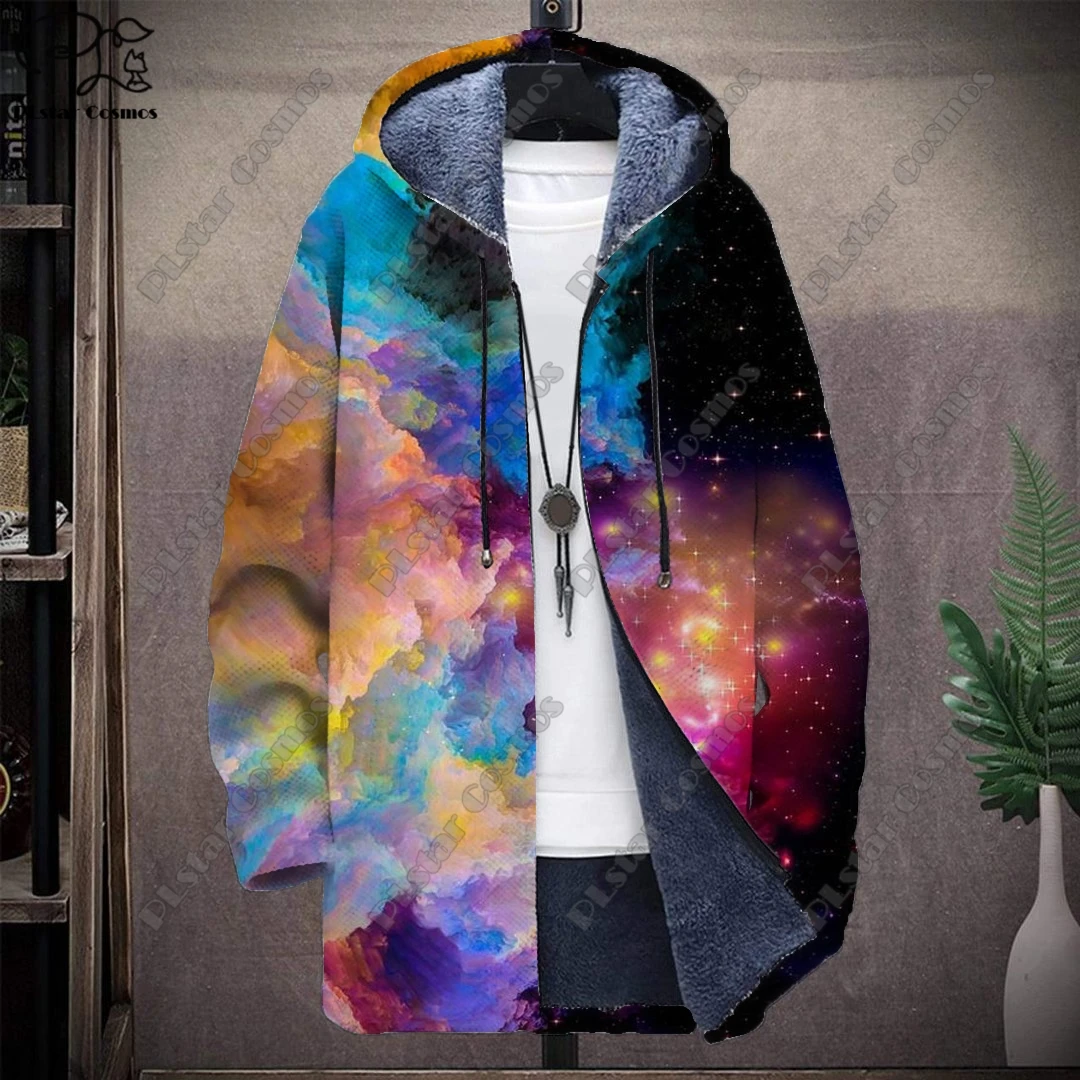 

3D printing color starry sky gradient hooded zipper warm and cold-proof jacket winter give yourself a casual gift series