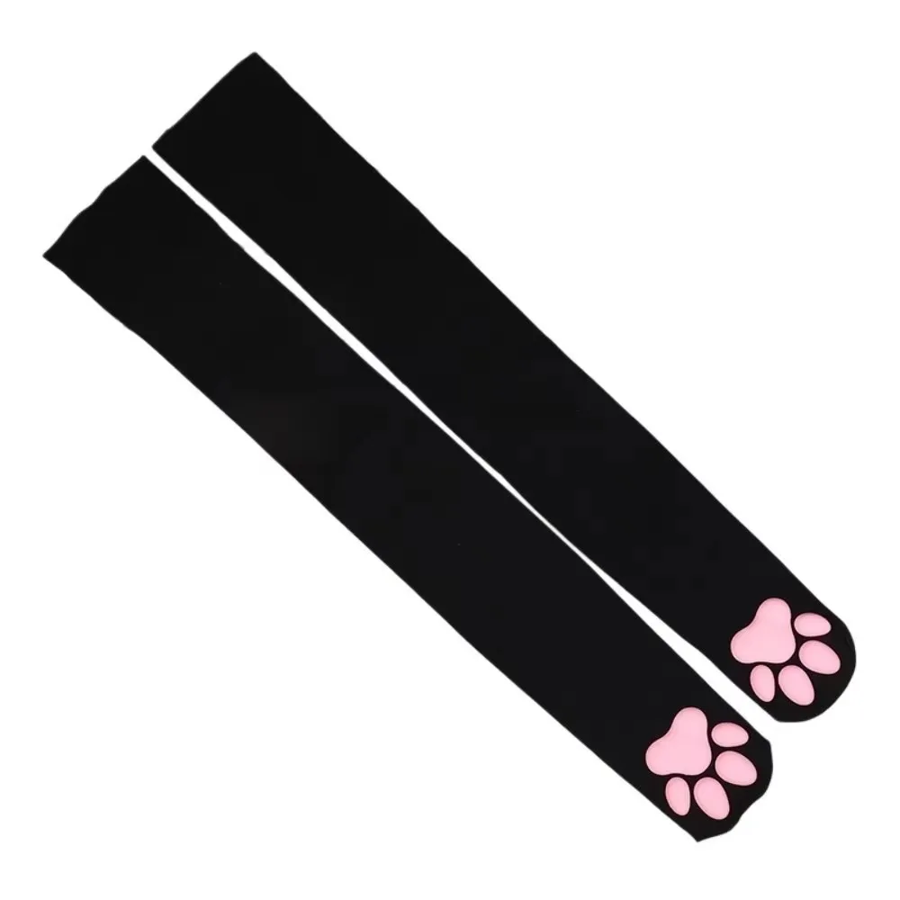 1 Pair Semi Sheer Cat Paw Stockings Soft Paw Pads Harajuku Style Over Knee Socks Cat Paw Pattern Stretchy Fabric Paw Pad Socks