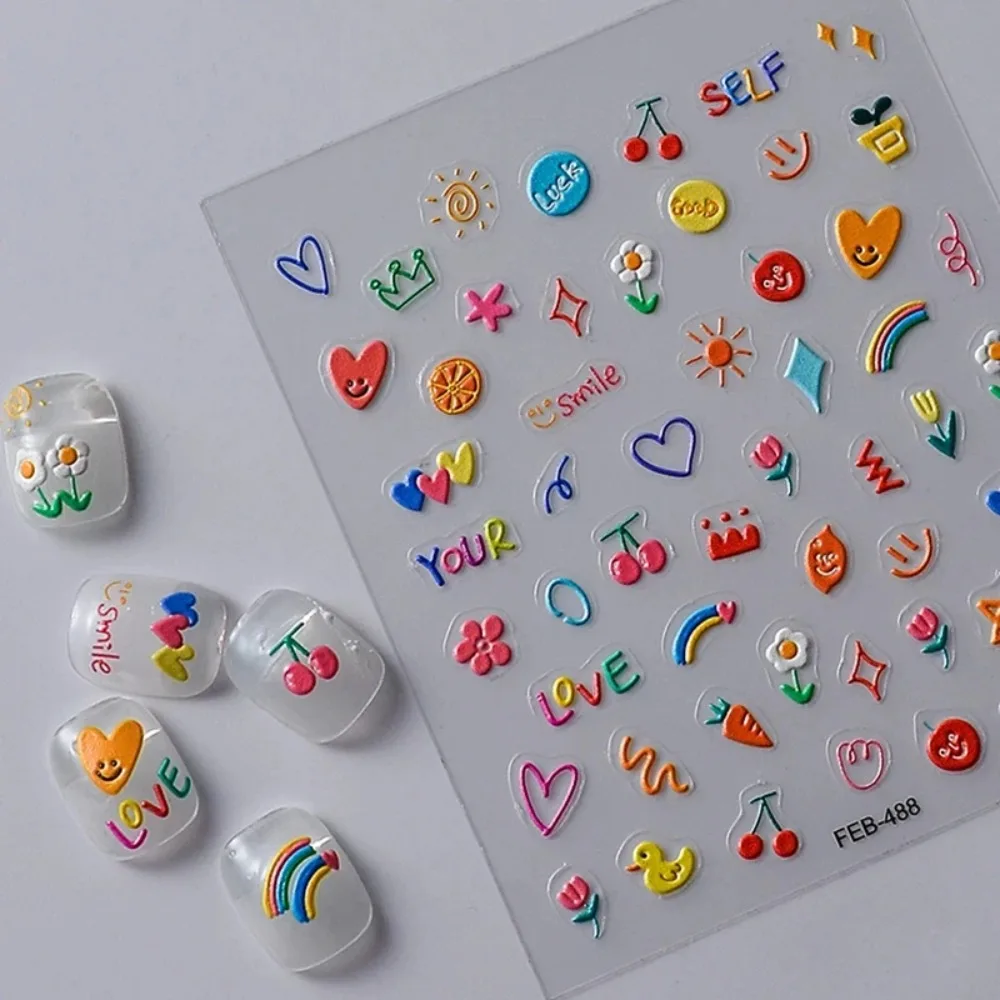 Jelly Design Tulip Flowers Love Heart Color Lines 5d Embossed Reliefs Nail Art Stickers Lovely Manicure Nail Decals
