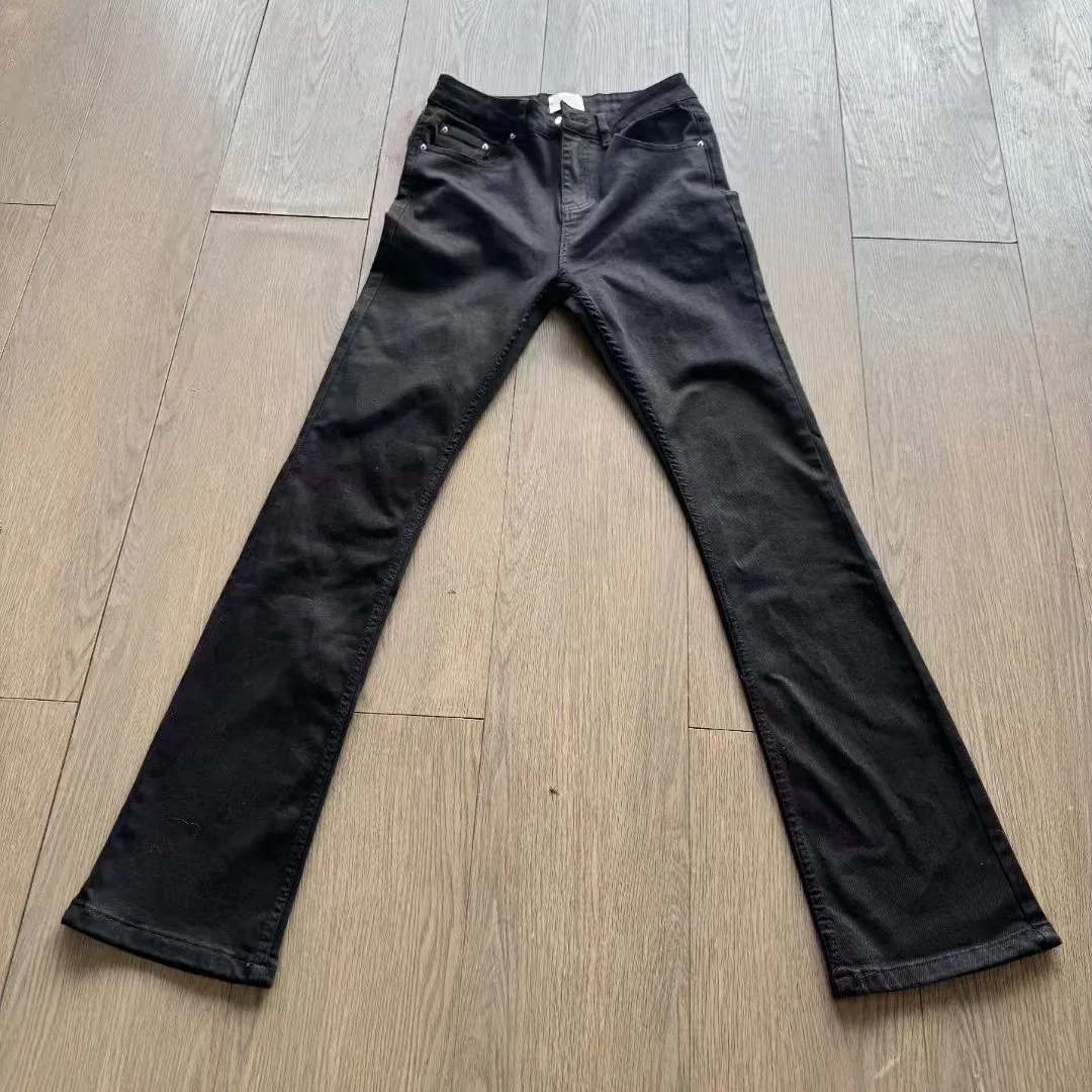 Vintage Y2k Micro Flared Jeans For Men American Autumn Casual Fashion Solid Color Simple Male Elastic Slim Denim Pants - view 3