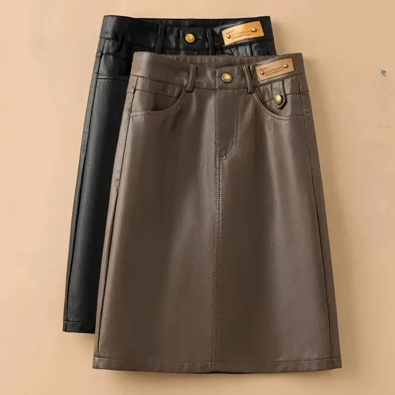 

Весенне-осенне-зимняя кожаная юбка, женская новая мода, черные, коричневые юбки трапециевидной формы с высокой талией, женские юбки большого размера ZT656