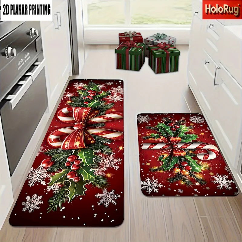 VIKAMA Christmas Kitchen Carpet, Anti Fatigue And Anti Slip Carpet, Corridor Water Absorbing Door Mat Home Decoration