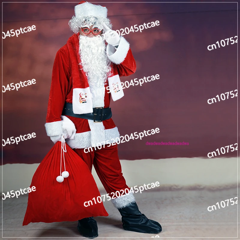 Dense Velvet Santa Claus Clothing Set for Adult Men and Women, Christmas Grandpa Clothes