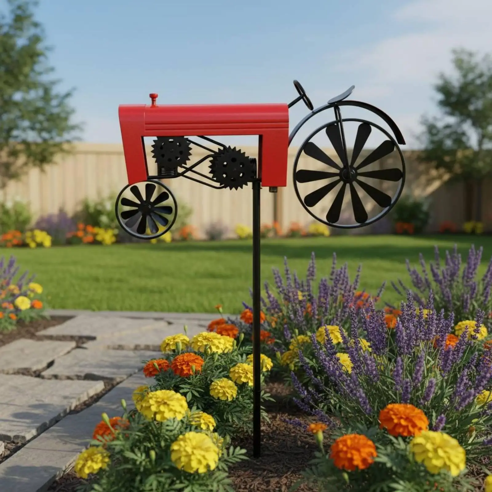 Farm Style Outdoor Rotating Windmill Metal Tractor Wind Spinner for Garden Border and Lawn Decoration