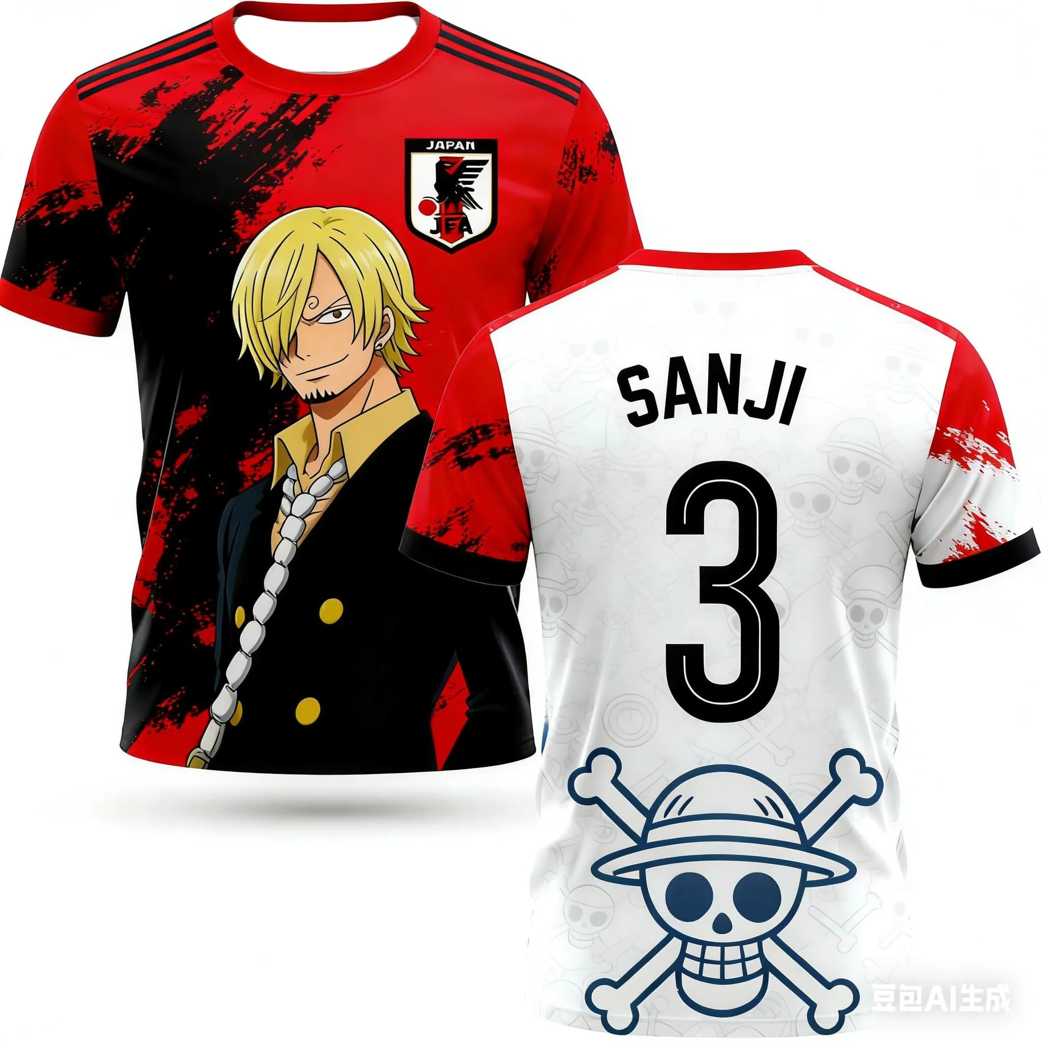 One Piece Brook #9 x Japan National Team Soccer Jersey T-Shirt, Men Women Quick Dry Breathable Anime Football Fan Streetwear Tee