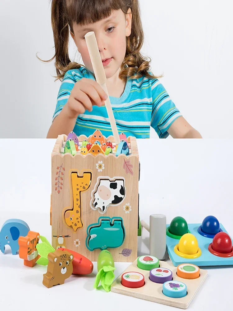 Interactieve "8-In-1 Houten Montessori Wortelvorm Puzzel-Vroeg Leren Zintuiglijk Speelgoed Voor Kinderen Van 3-6 Jaar, Kleur Varieert