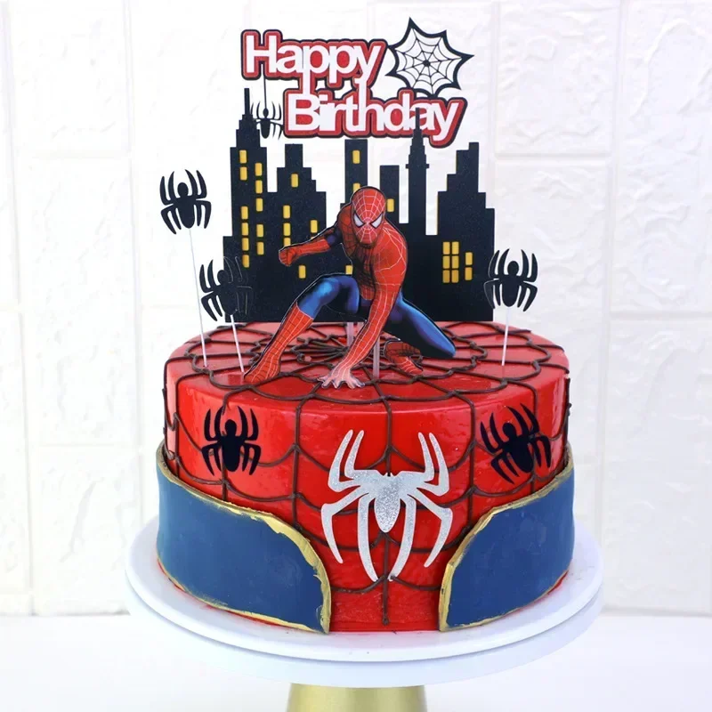 1set cartoon superhero SpiderMan theme baking cake card for children's birthday party Frozen dessert table decoration gift toys
