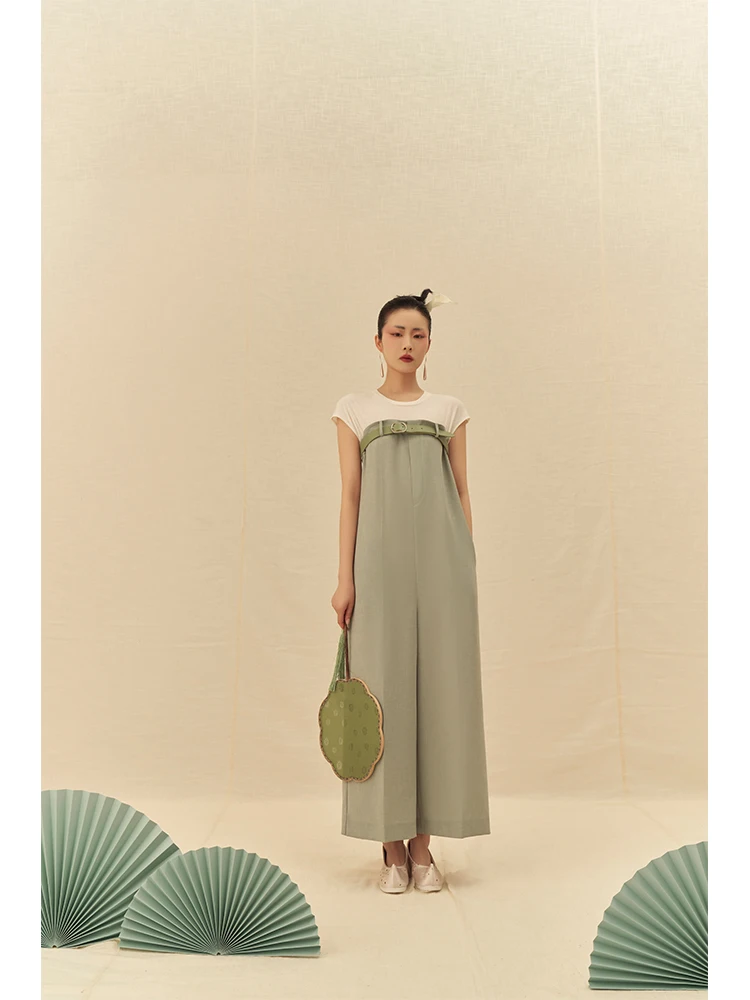 

NANASTORE Capsule Series Advanced Sensation Spring New ort Sve round Ne Splice Jumpsuit Women's Commute Sle High Waist