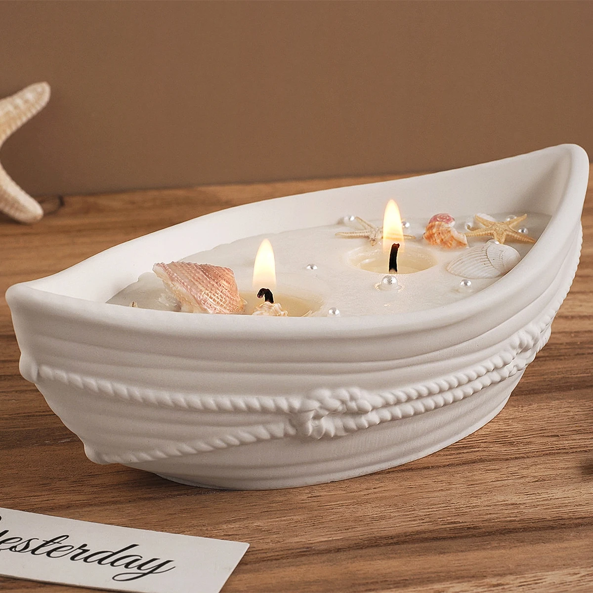 New Stripe Ship Shape Candle Jar Silicone Mold Boat with Rope Lace DIY Handmade Jewelry Storage Box Plaster Casting Craft Mold