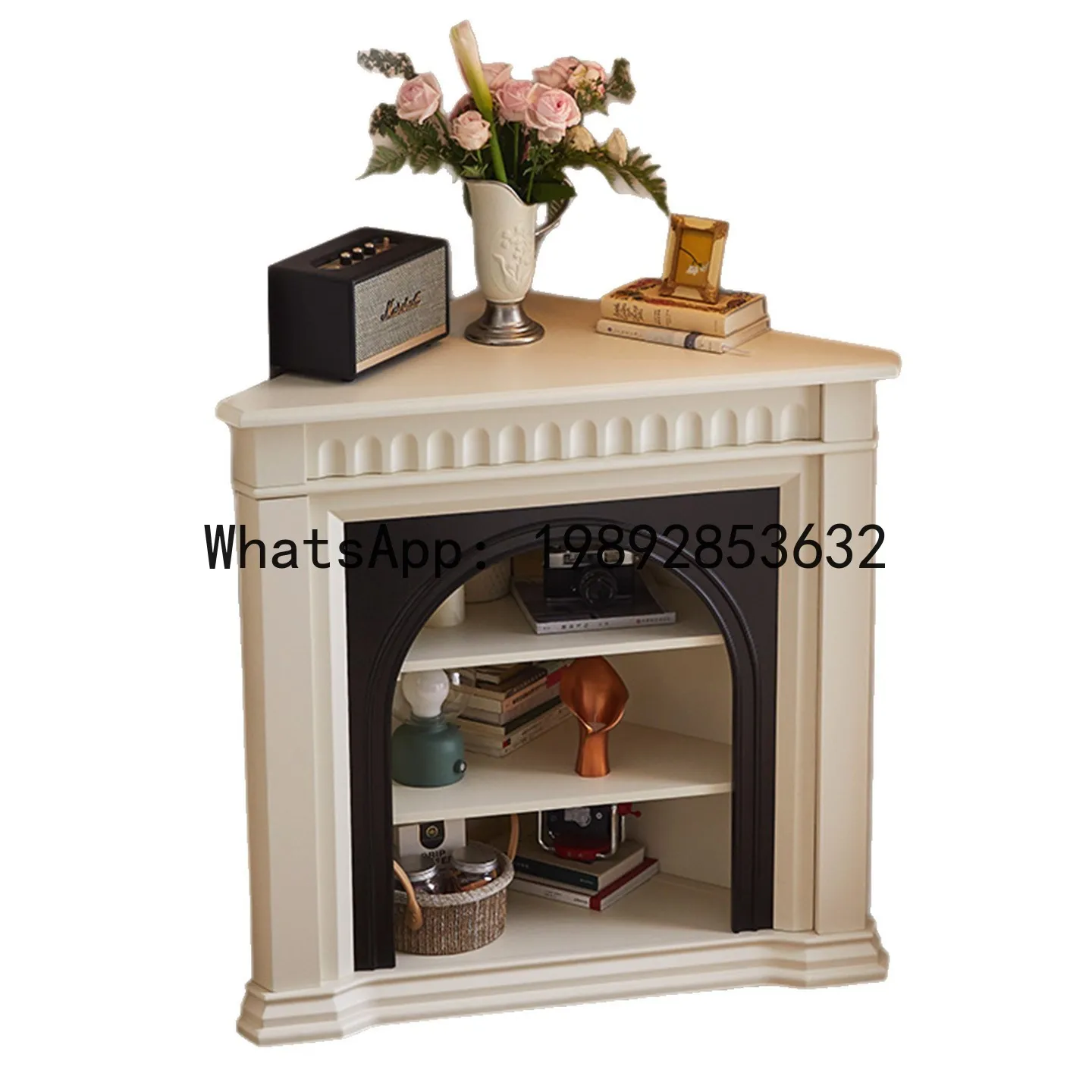 

DD French Corner Fireplace Decorative Cabinet Living Room Vintage Style Triangle Cabinet Solid Wood Storage Rack