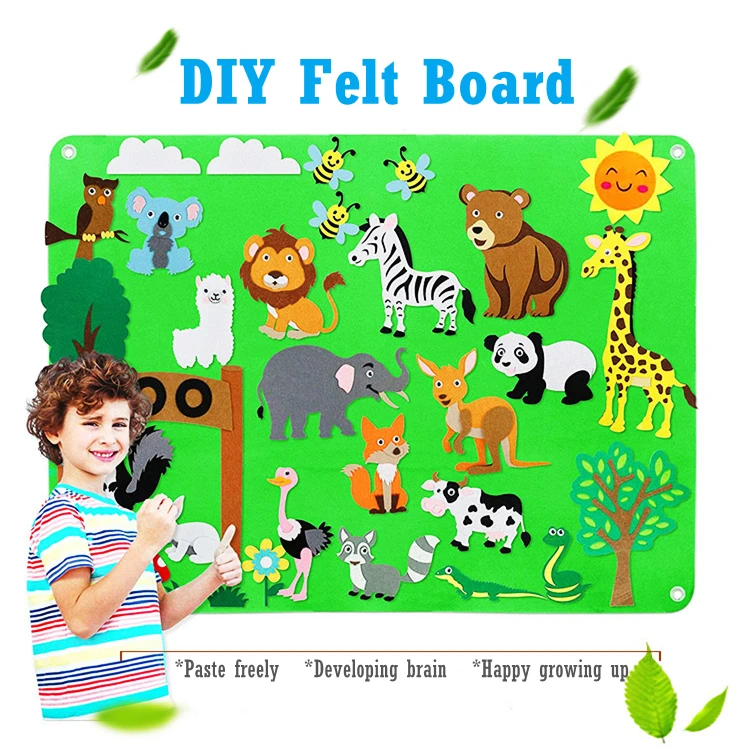 DIY Felt Board Toys Toddler Montessori Story Board Farm Animals Cartoon Pattern Wall Decoration Baby Early Learning Flip Chart