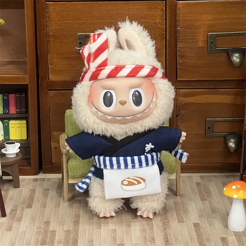

Only Clothes For Labubu Doll Clothes 17cm Plush Chef Clothing Japanese Sushi Shop Master Kimono Set Headscarf Waist Replacement