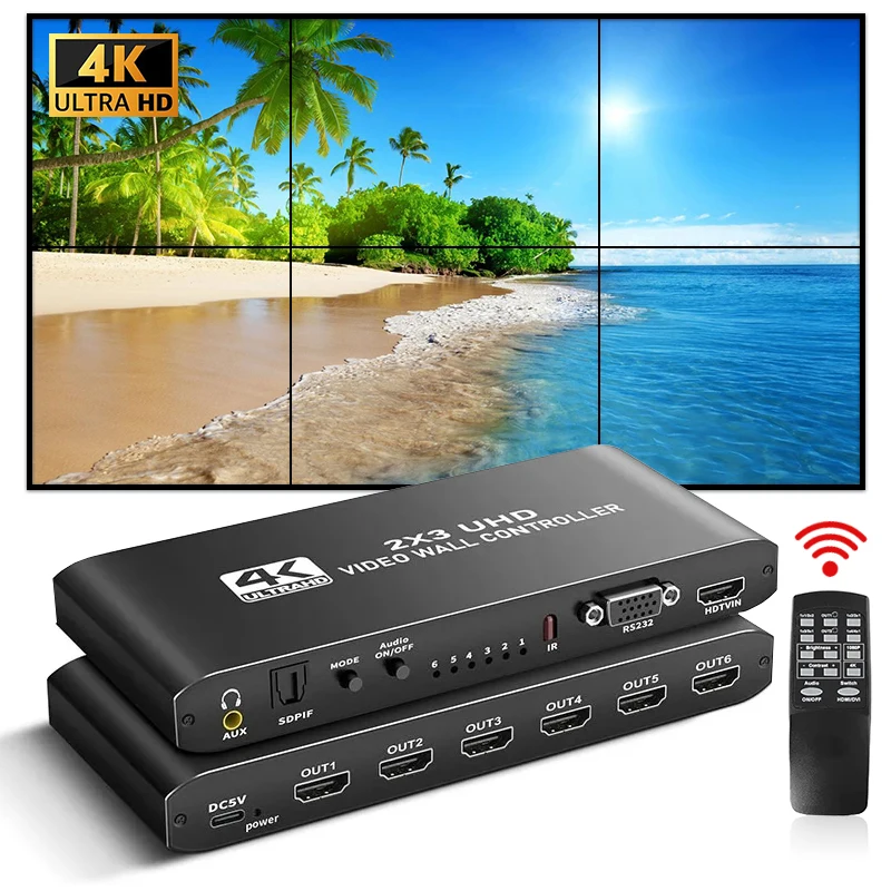 2x3 HDMI Video Wall Controller 4K HDMI Video Screen Wall Stitching Processor 2x3 1x2 1x4 1x3 2x1 3x1 4x1 6 TV Splicing Display