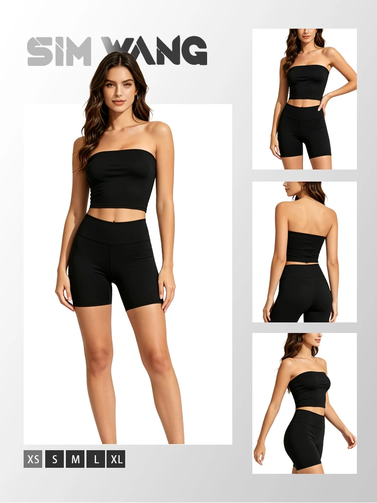 Solid black seamless push-up bralette with elastic fit and short style, without shoulder straps, with a built-in cup.