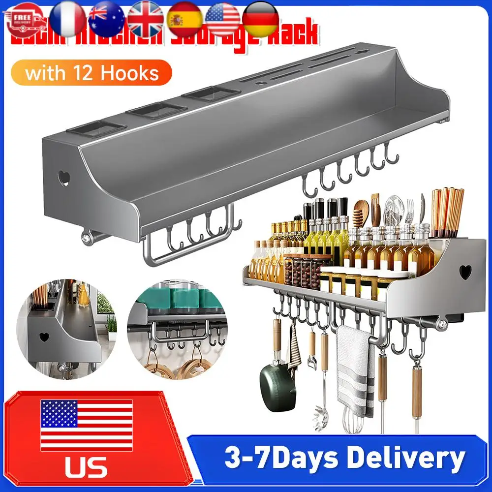 

60CM Wall Mounted Kitchen Storage Rack Stainless Steel Punch-Free Spice Utensils Organizer for Chopsticks Spoons Shovels Knife ﻿